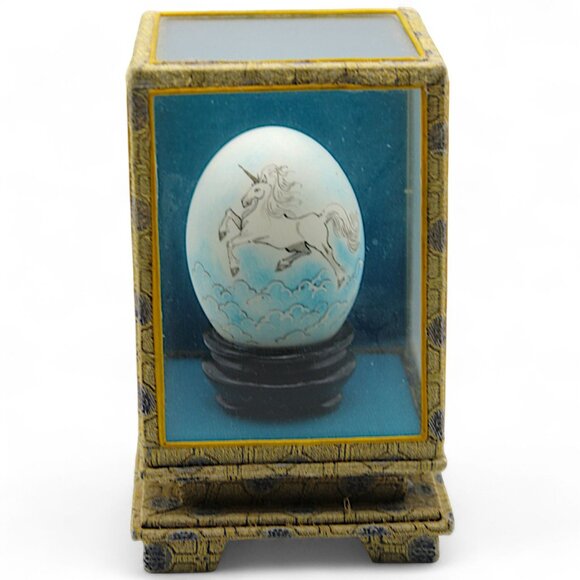 Vintage Chinese Handcrafted Unicorn Egg In Glass Display Case - Picture 1 of 6